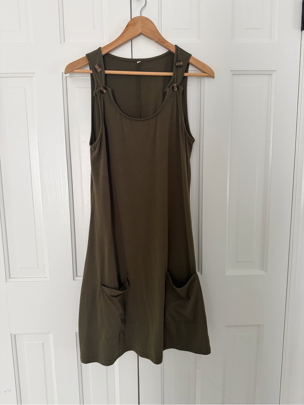 Amazon Olive Green Sleeveless Pocket Mini Dress